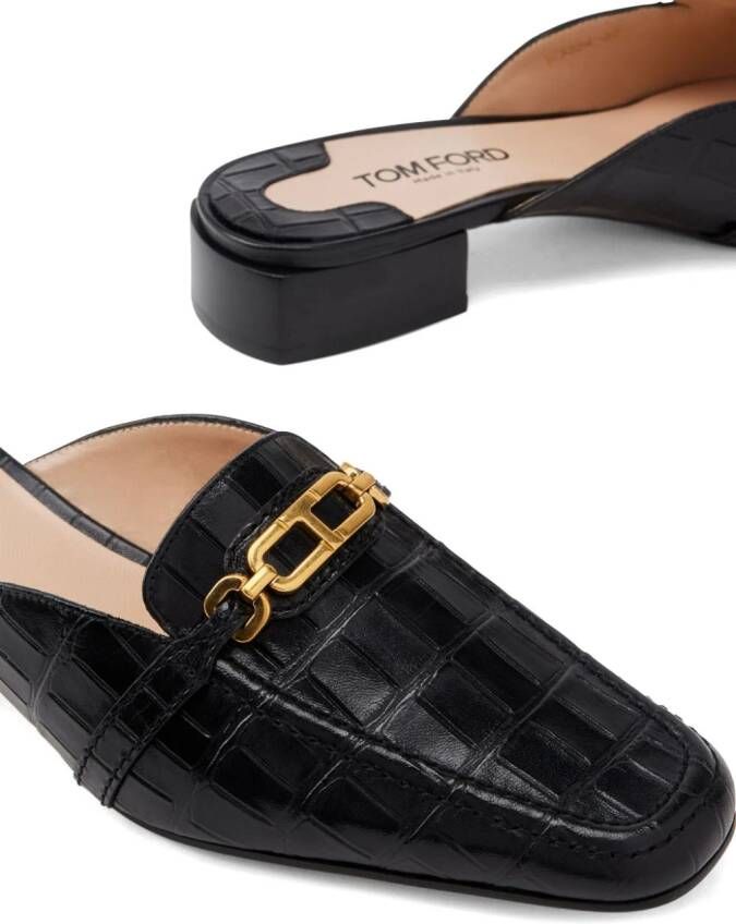 TOM FORD Whitney crocodile-embossed leather mules Black