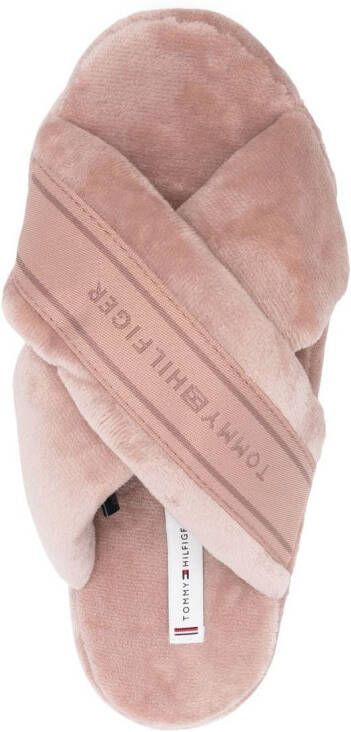 Tommy Hilfiger crossover straps faux-fur slippers Pink