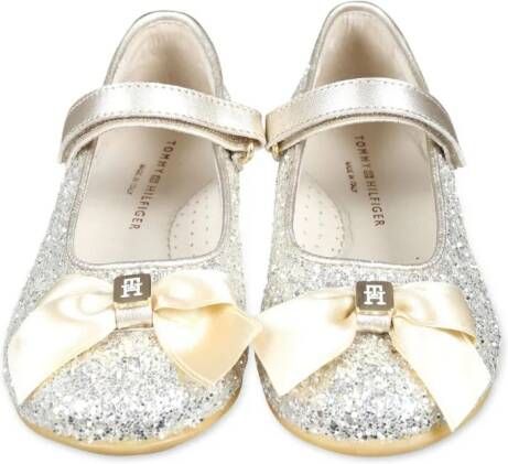 Tommy Hilfiger Junior glitter-embellished leather ballerina shoes Gold