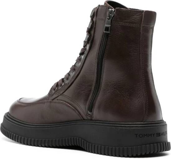 Tommy Hilfiger logo-debossed leather boots Brown