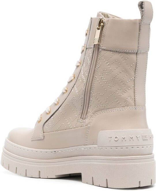 Tommy Hilfiger logo-embroidered lace-up boots Neutrals