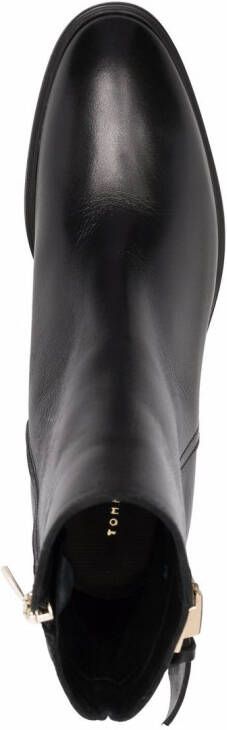 Tommy Hilfiger logo-plaque heeled leather ankle boots Black