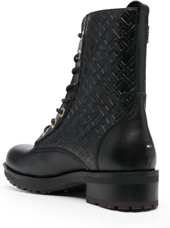 Tommy Hilfiger monogram-embossed biker boots Black