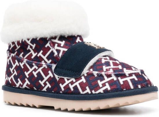 Tommy Hilfiger monogram fleece-trim slippers Red