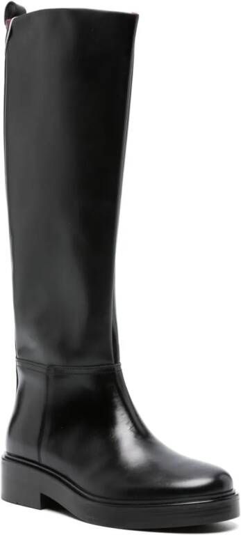 Tommy Hilfiger monogram-plaque leather knee-high boots Black