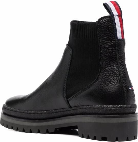 Tommy Hilfiger Outdoor Knit flat leather ankle boots Black
