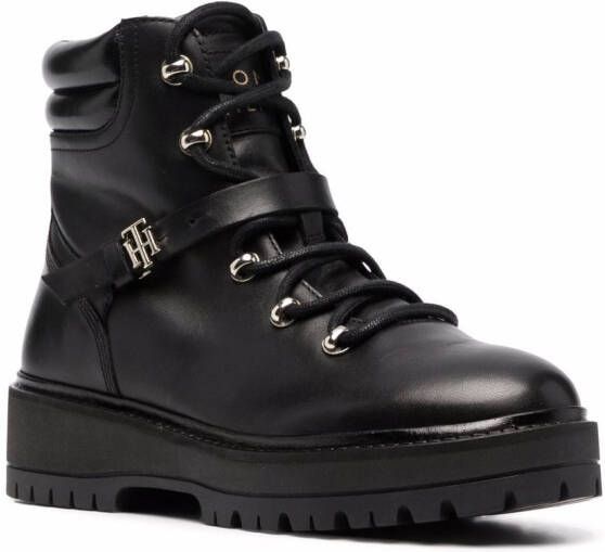 Tommy Hilfiger polished leather flat boots Black