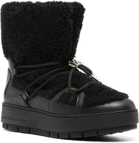 Tommy Hilfiger shearling-trim leather snow boots Black