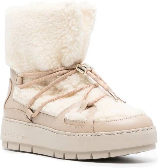 Tommy Hilfiger shearling-trim leather snow boots Neutrals