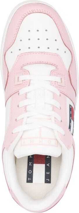 Tommy Jeans embossed-logo leather sneakers Pink