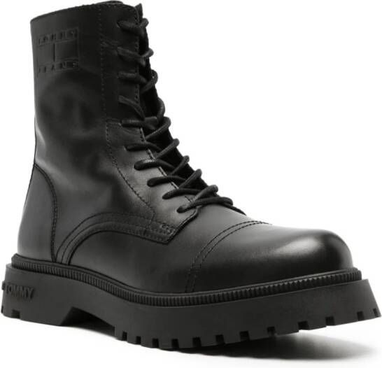 Tommy Jeans logo-debossed ankle leather boots Black