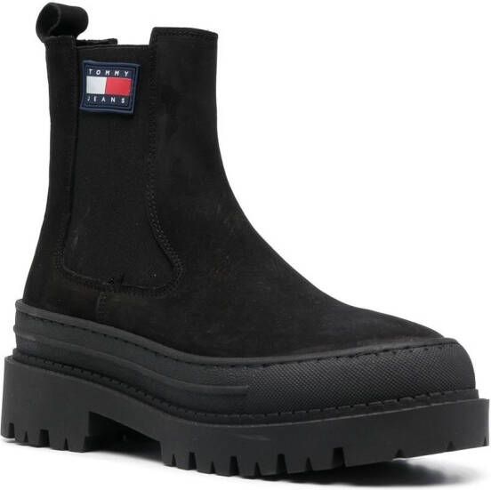 Tommy Jeans logo patch ankle boots Black