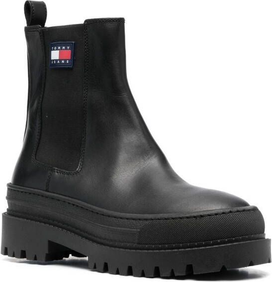 Tommy Jeans logo patch leather Chelsea boots Black