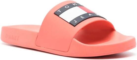 Tommy Jeans logo-patch round-toe slides Pink