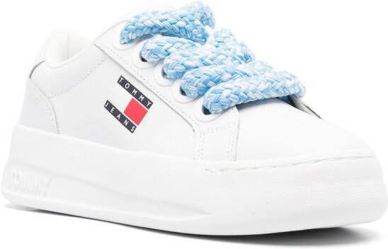 Tommy Jeans logo-print flatform leather sneakers White