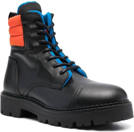Tommy Jeans padded-detail lace-up boots Black