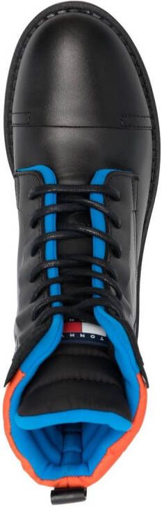 Tommy Jeans padded-detail lace-up boots Black