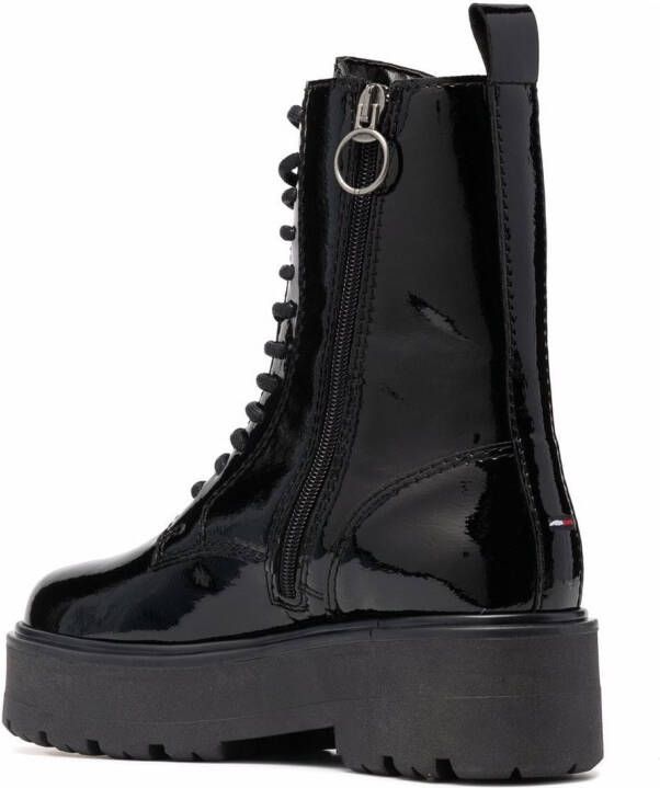Tommy Jeans patent lace-up boots Black
