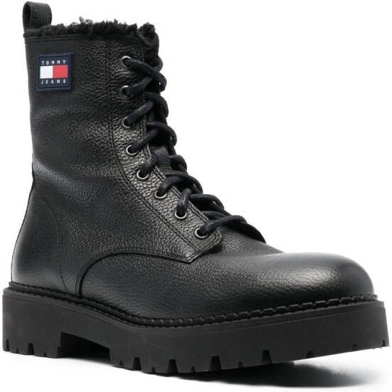 Tommy Jeans side logo-patch lace-up boots Black
