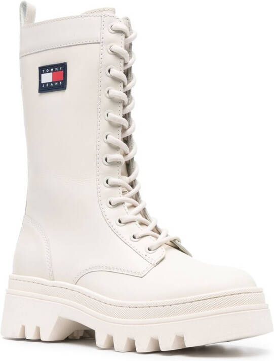Tommy Jeans Twelve logo-patch leather boots White