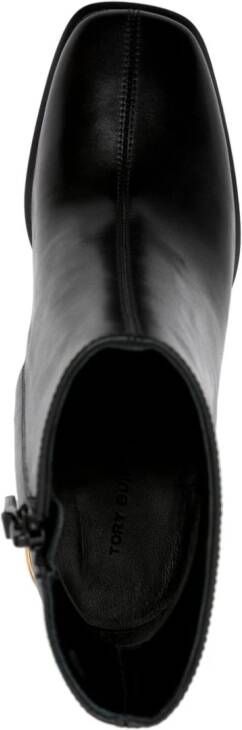 Tory Burch 80mm Double T-detail leather ankle boots Black