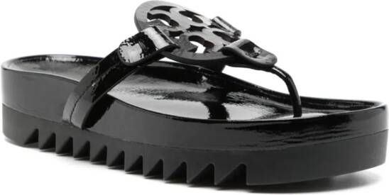 Tory Burch appliqué-logo leather flip-flops Black