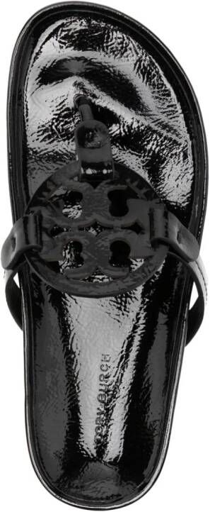 Tory Burch appliqué-logo leather flip-flops Black