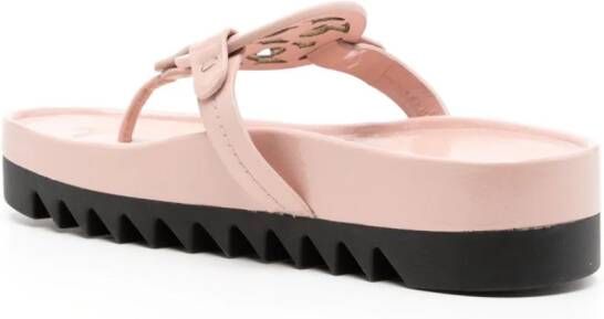 Tory Burch appliqué-logo leather flip-flops Pink