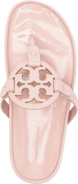 Tory Burch appliqué-logo leather flip-flops Pink