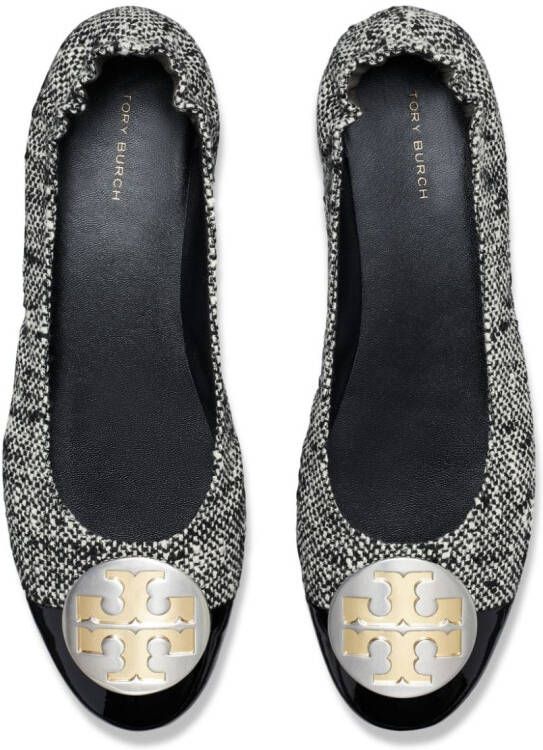 Tory Burch Claire tweed ballerina shoes Black