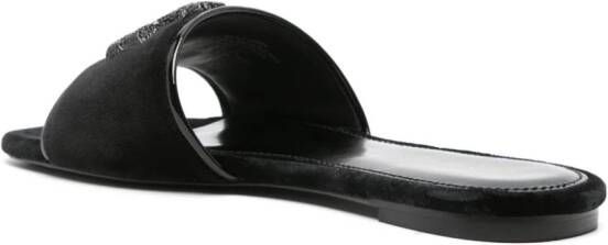 Tory Burch Double T-appliqué velvet slippers Black