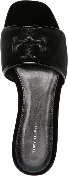 Tory Burch Double T-appliqué velvet slippers Black