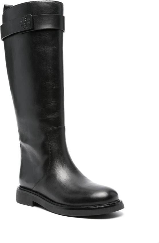 Tory Burch Double T leather knee boots Black