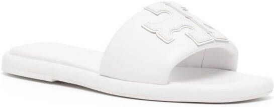 Tory Burch Double T leather slides White