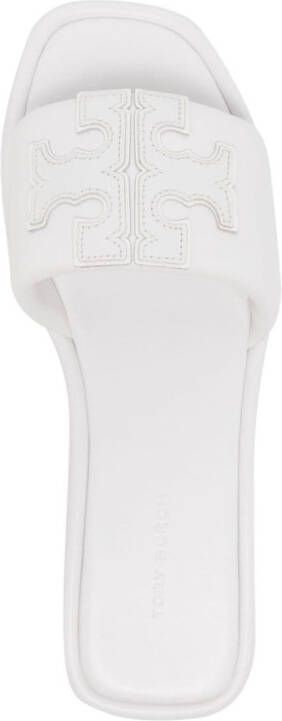 Tory Burch Double T leather slides White