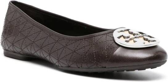 Tory Burch Double T-plaque leather ballerina shoes Brown