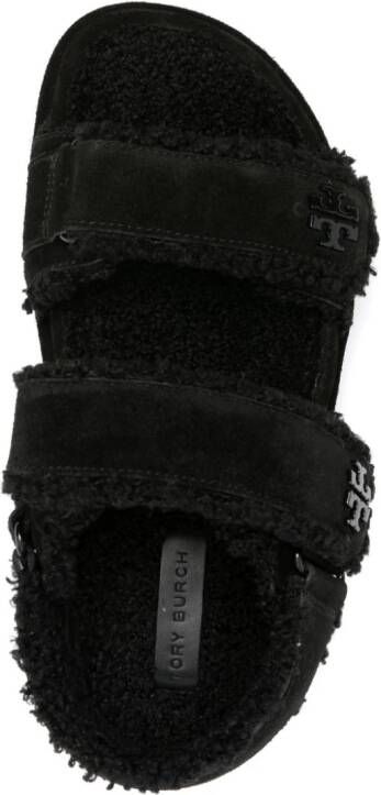 Tory Burch Double T-plaque touch-strap suede sandals Black