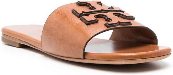 Tory Burch embossed-logo leather slides Brown