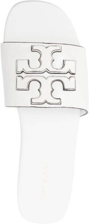 Tory Burch embossed-logo leather slides White