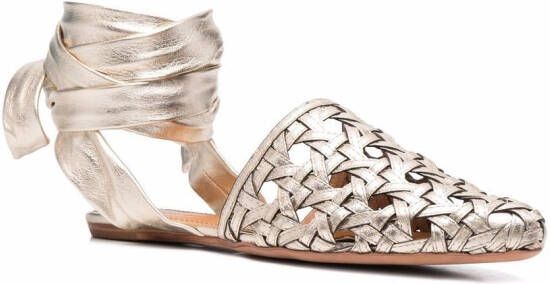 Tory Burch Basketweave wrap sandals Gold