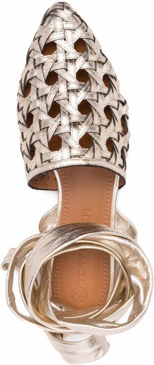 Tory Burch Basketweave wrap sandals Gold