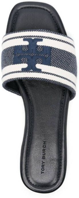 Tory Burch logo-embroidered open-toe slides Blue
