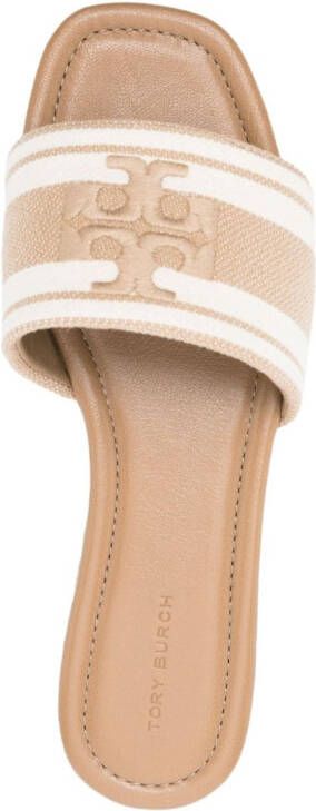 Tory Burch logo-embroidered open-toe slides Neutrals