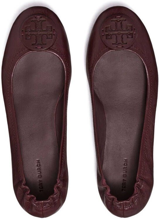 Tory Burch logo-patch detail ballerina shoes Red