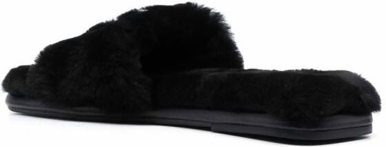 Tory Burch logo-patch fur sliders Black