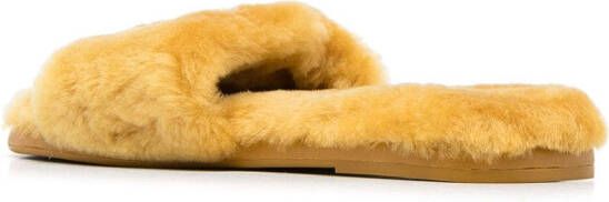 Tory Burch logo-patch fur sliders Yellow