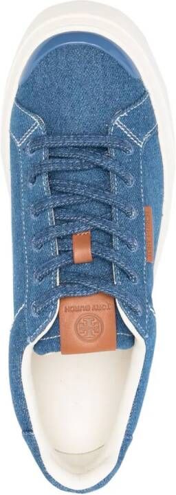 Tory Burch logo-patch lace-up denim sneakers Blue