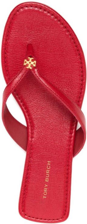 Tory Burch logo-plaque leather slides Red