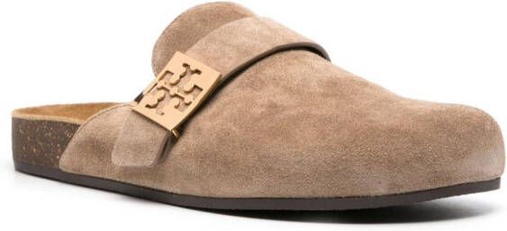 Tory Burch logo-plaque suede mules Brown