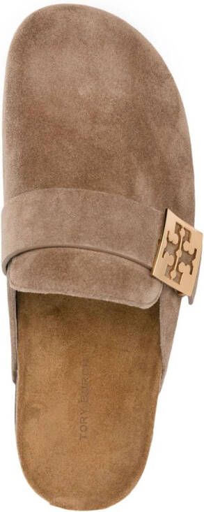 Tory Burch logo-plaque suede mules Brown